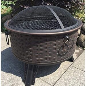 LEAYAN Garden Fire Pit Grill Bowl Grill Barbecue Rack Outdoor Fire Pit, Wood Burning Fire Pit with Spark Screen, Steel Fire Pit, Fire Pits for Outside, Bonfire, Party, BBQ, Patio & Garden, Black