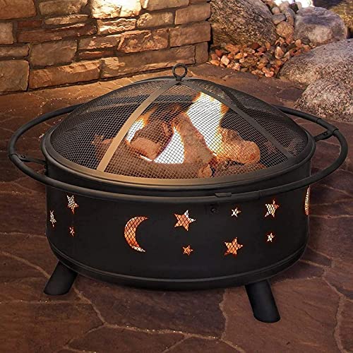 LEAYAN Garden Fire Pit Grill Bowl Grill Barbecue Rack 30" Fire Pit,Outdoor Bonfire Wood Burning Fire Pits w/Spark Screen Large Steel Patio Fireplace for Backyard Garden Beach Camping Park