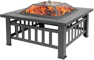 leayan garden fire pit grill bowl grill barbecue rack fire pit outdoor wood burning, villa garden decoration fire pit, barbecue fire pit table, 31 inches