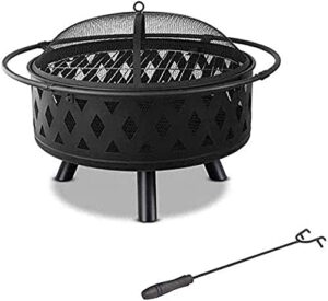 leayan garden fire pit portable grill barbecue rack pits fire bowl with handles,removable metal fire basket with fire fork, patio garden multifunctional fire pit for heating/bbq for camping