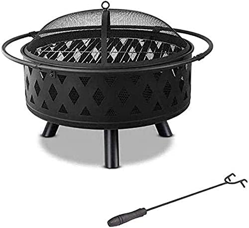 LEAYAN Garden Fire Pit Portable Grill Barbecue Rack Pits Fire Bowl with Handles,Removable Metal Fire Basket with Fire Fork, Patio Garden Multifunctional Fire Pit for Heating/BBQ for Camping