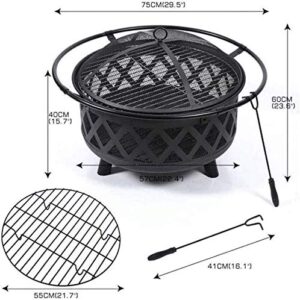 LEAYAN Garden Fire Pit Portable Grill Barbecue Rack Pits Fire Bowl with Handles,Removable Metal Fire Basket with Fire Fork, Patio Garden Multifunctional Fire Pit for Heating/BBQ for Camping