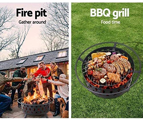 LEAYAN Garden Fire Pit Portable Grill Barbecue Rack Pits Fire Bowl with Handles,Removable Metal Fire Basket with Fire Fork, Patio Garden Multifunctional Fire Pit for Heating/BBQ for Camping