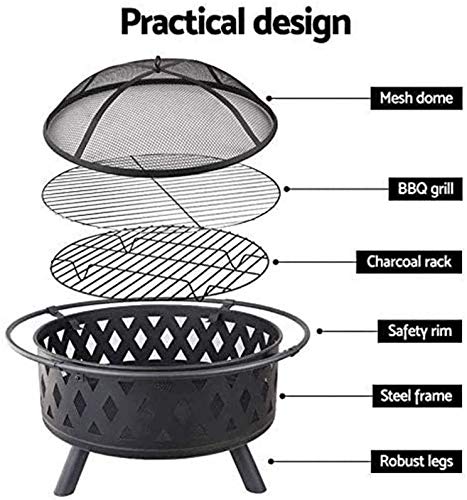 LEAYAN Garden Fire Pit Portable Grill Barbecue Rack Pits Fire Bowl with Handles,Removable Metal Fire Basket with Fire Fork, Patio Garden Multifunctional Fire Pit for Heating/BBQ for Camping