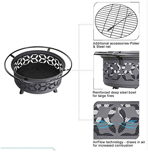 LEAYAN Garden Fire Pit Portable Grill Barbecue Rack Pits Fire Bowl with Handles,Removable Metal Fire Basket with Fire Fork, Patio Garden Multifunctional Fire Pit for Heating/BBQ for Camping