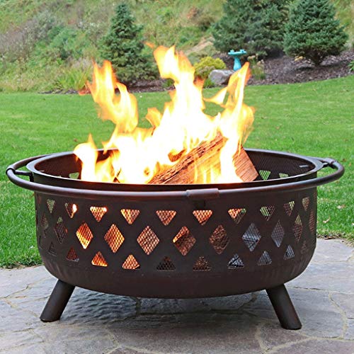 YUFBI Fire Pit 36" Fire Pit Outdoor Large Steel Wood Burning Fire Pits Bowl BBQ Grill Firepit for Outside with Spark Screen Cooking Grid Poker for Backyard Garden Furnace (Color : Black)