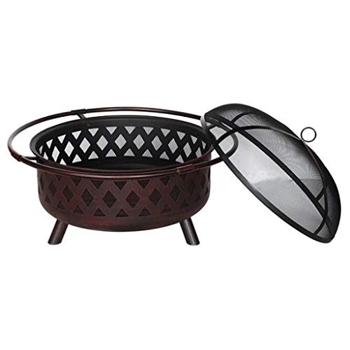 YUFBI Fire Pit 36" Fire Pit Outdoor Large Steel Wood Burning Fire Pits Bowl BBQ Grill Firepit for Outside with Spark Screen Cooking Grid Poker for Backyard Garden Furnace (Color : Black)