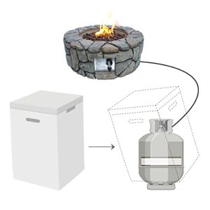 Teamson Home Round Stone Look Propane Gas Fire Pit Fire Table with ETL Certification, PVC Cover and Lava Rocks for Outdoor Patio Garden Backyard Decking Décor, 40,000 BTU, 28 inch Length, Gray