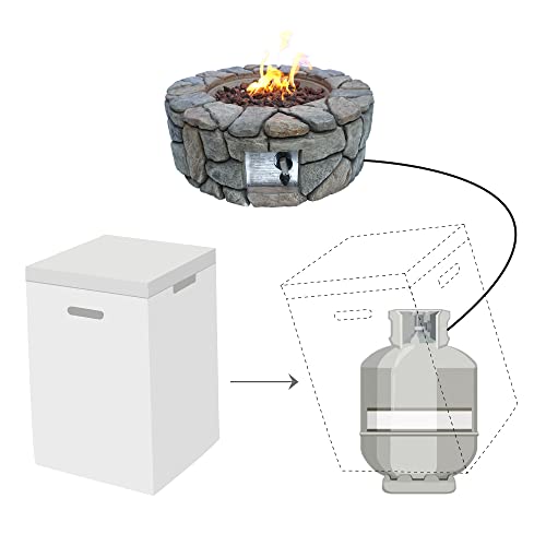 Teamson Home Round Stone Look Propane Gas Fire Pit Fire Table with ETL Certification, PVC Cover and Lava Rocks for Outdoor Patio Garden Backyard Decking Décor, 40,000 BTU, 28 inch Length, Gray