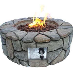 Teamson Home Round Stone Look Propane Gas Fire Pit Fire Table with ETL Certification, PVC Cover and Lava Rocks for Outdoor Patio Garden Backyard Decking Décor, 40,000 BTU, 28 inch Length, Gray