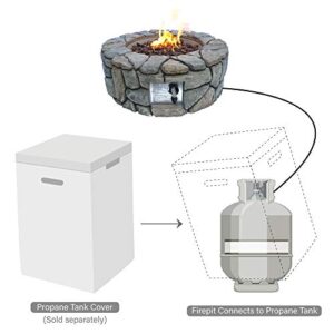 Teamson Home Round Stone Look Propane Gas Fire Pit Fire Table with ETL Certification, PVC Cover and Lava Rocks for Outdoor Patio Garden Backyard Decking Décor, 40,000 BTU, 28 inch Length, Gray