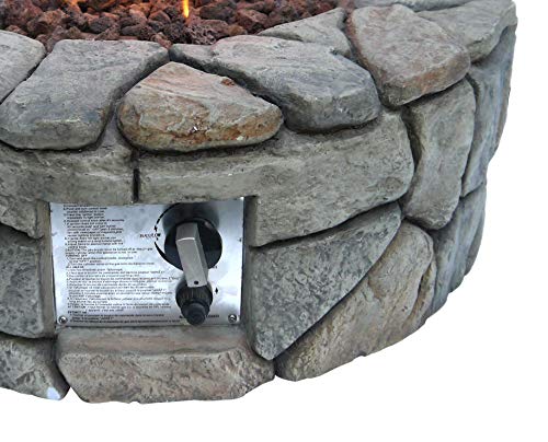 Teamson Home Round Stone Look Propane Gas Fire Pit Fire Table with ETL Certification, PVC Cover and Lava Rocks for Outdoor Patio Garden Backyard Decking Décor, 40,000 BTU, 28 inch Length, Gray