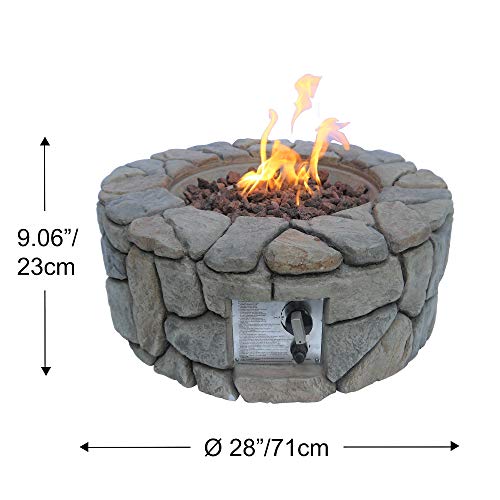 Teamson Home Round Stone Look Propane Gas Fire Pit Fire Table with ETL Certification, PVC Cover and Lava Rocks for Outdoor Patio Garden Backyard Decking Décor, 40,000 BTU, 28 inch Length, Gray