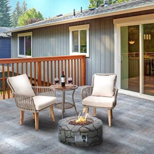 Teamson Home Round Stone Look Propane Gas Fire Pit Fire Table with ETL Certification, PVC Cover and Lava Rocks for Outdoor Patio Garden Backyard Decking Décor, 40,000 BTU, 28 inch Length, Gray