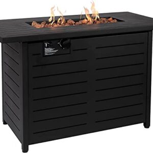 42" 60000BTU Outdoor Gas Propane Fire Pit Retangular Firepit Table withTabletop and Weather Cover, Indoor Outside Firepit Table w/ Lava Rock for Garden Courtyard Backyard Deck Poolside Party