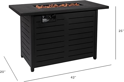 42" 60000BTU Outdoor Gas Propane Fire Pit Retangular Firepit Table withTabletop and Weather Cover, Indoor Outside Firepit Table w/ Lava Rock for Garden Courtyard Backyard Deck Poolside Party