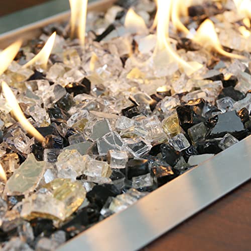 Utheer Fire Glass for Fire Pit, 1/2 Inch Reflective Fire Glass for Propane Fire Pit, Fire Pit Rocks Safe for Outdoors and Indoors Fire Pit, Blended Ultra-White, Black, Gold Fire Glass, 10 Pounds