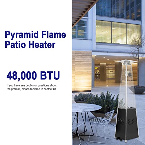 PIONOUS 48,000 BTU Glass flame tube Pyramid Patio Heater with Cover and Wheels for Deck, Commercial, Garden, Fishing - Black, 9 Set