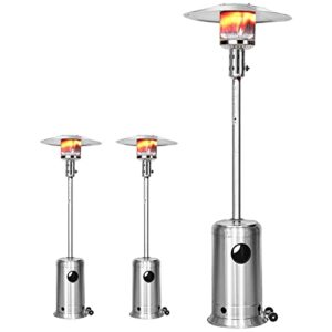 romonica 48,000btu outdoor patio heater tall standing hammered finish garden outdoor heater propane standing, stainless steel outdoor space gas heater with wheels, silvery – 3 set