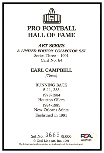 Earl Campbell Signed Goal Line Art Card GLAC Autographed Oilers PSA/DNA