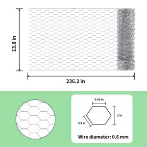 Chicken Wire 13.7 in x 236 in Poultry Wire Netting Hexagonal Galvanized Mesh Garden Fence Barrier for Craft Projects, Pet Rabbit Chicken Fencing