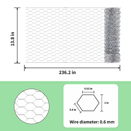 Chicken Wire 13.7 in x 236 in Poultry Wire Netting Hexagonal Galvanized Mesh Garden Fence Barrier for Craft Projects, Pet Rabbit Chicken Fencing