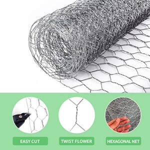 Chicken Wire 13.7 in x 236 in Poultry Wire Netting Hexagonal Galvanized Mesh Garden Fence Barrier for Craft Projects, Pet Rabbit Chicken Fencing