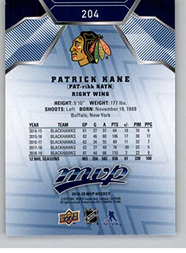 2019-20 Upper Deck MVP Blue Factory Set Parallel Hockey #204 Patrick Kane Chicago Blackhawks Official NHL Trading Card From UD