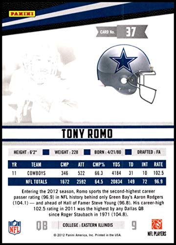 2012 Panini Rookies and Stars #37 Tony Romo NM-MT Dallas Cowboys Official NFL Football Trading Card