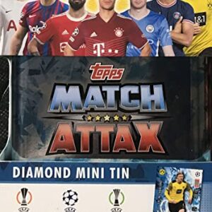 2021 2022 Topps Match Attax Champions League UEFA Soccer DIAMOND version Gemstone Mini Tin with a Limited Edition Erling Haaland Diamond Card