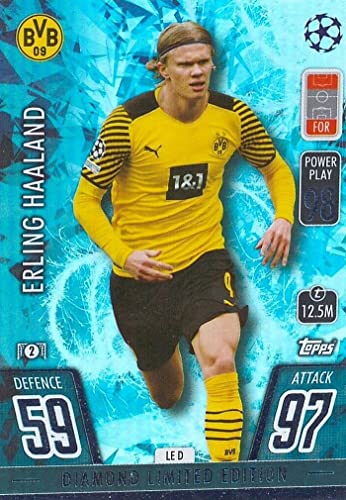 2021 2022 Topps Match Attax Champions League UEFA Soccer DIAMOND version Gemstone Mini Tin with a Limited Edition Erling Haaland Diamond Card