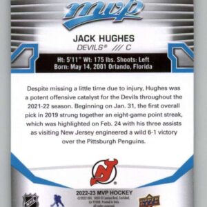 2022-23 Upper Deck MVP #9 Jack Hughes New Jersey Devils NHL Hockey Trading Card