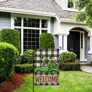 Welcome ST Patricks Day Garden Flag 12x18 Double Sided Truck Shamrocks Buffalo Plaid Seasonal Hoilday Farmhouse Yard Outside Décor