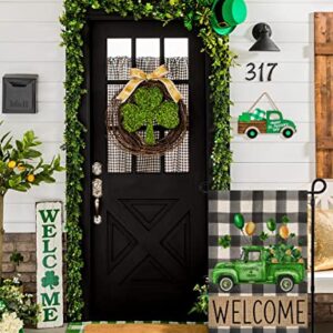 Welcome ST Patricks Day Garden Flag 12x18 Double Sided Truck Shamrocks Buffalo Plaid Seasonal Hoilday Farmhouse Yard Outside Décor