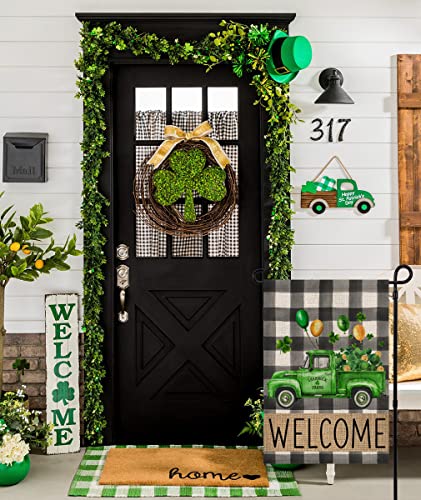 Welcome ST Patricks Day Garden Flag 12x18 Double Sided Truck Shamrocks Buffalo Plaid Seasonal Hoilday Farmhouse Yard Outside Décor