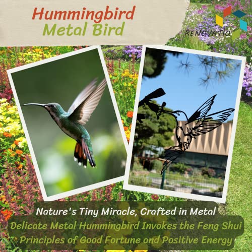 renovatio Metal Hummingbird - Metal Birds Yard Decor - Metal Yard Art - Tree Decorations Outdoor - Backyard Decor - Garden Gift - Garden & Patio Decor - Chrsitmas Decorations Outdoor