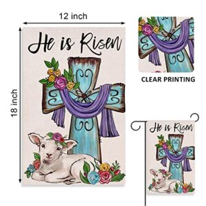 Covido Home Decorative He is Risen Easter Cross Garden Flag, Lamb Yard Outside Decorations, Outdoor Small Decor Double Sided 12x18