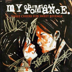 My Chemical Romance Three Cheers For Sweet Revenge Cherrywood Framed Silver LP Record Signature Display M4