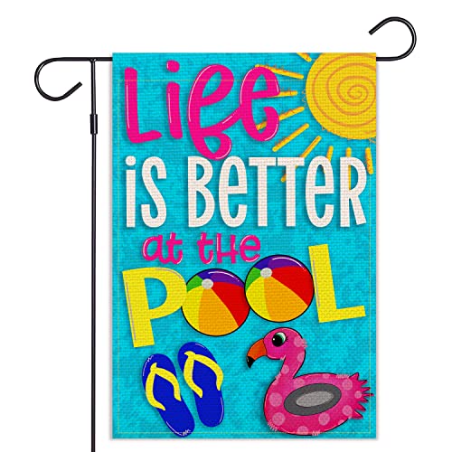 Balgardekor Life is Better at the Pool Garden Flag Vertical Double Sided Burlap Summer Yard Outdoor Decor Home Decor (12.5 x 18, Pool)