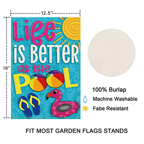 Balgardekor Life is Better at the Pool Garden Flag Vertical Double Sided Burlap Summer Yard Outdoor Decor Home Decor (12.5 x 18, Pool)