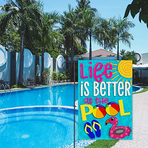 Balgardekor Life is Better at the Pool Garden Flag Vertical Double Sided Burlap Summer Yard Outdoor Decor Home Decor (12.5 x 18, Pool)