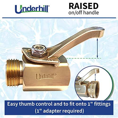 Underhill Garden Hose Shut Off Valve 3/4-Inch Hose Thread, Brass Hose Nozzle Connector, Attachment, Heavy-Duty Fittings, CV075H