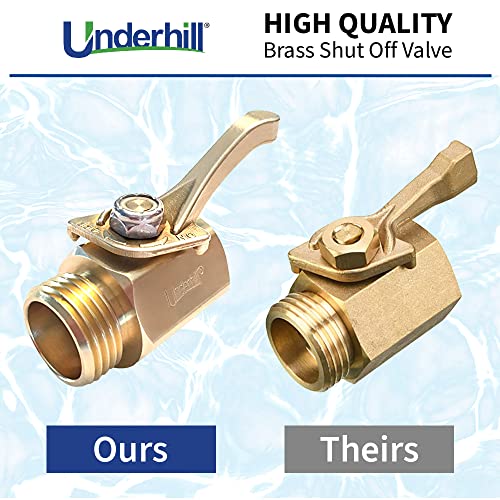 Underhill Garden Hose Shut Off Valve 3/4-Inch Hose Thread, Brass Hose Nozzle Connector, Attachment, Heavy-Duty Fittings, CV075H