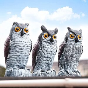 3 Pack Owl Decoy to Scare Birds Away, Fake Owl Scarecrows, Pigeon Deterrent, Plastic Owl Statue for Outdoor Garden Yard