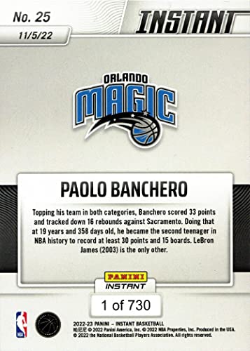 2022 Panini Instant Basketball #25 Paolo Banchero Rookie Card Magic - Only 730 made!