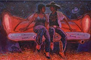 Pow-wow After Glow (Hearts Glow, on the Edge of Rainbow) by Shonto Begay, Original Acrylic on Canvas, 16" x 40"