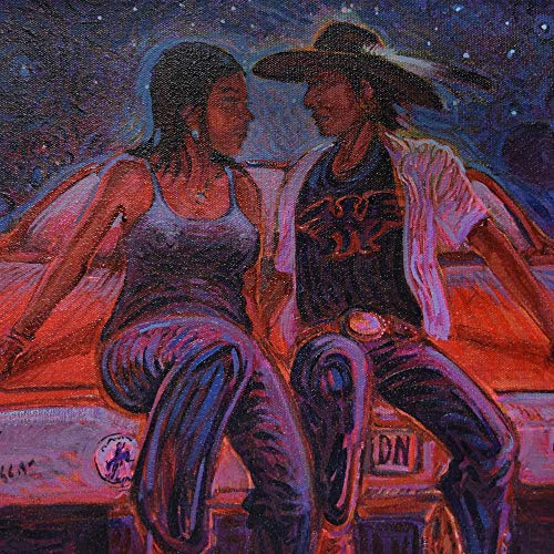 Pow-wow After Glow (Hearts Glow, on the Edge of Rainbow) by Shonto Begay, Original Acrylic on Canvas, 16" x 40"