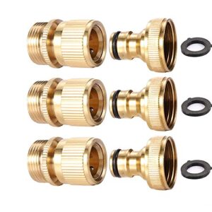 3sets garden hose quick connect 3/4 inch ght brass easy connector fitting – quick disconnect hose fittings male and female (3pair)