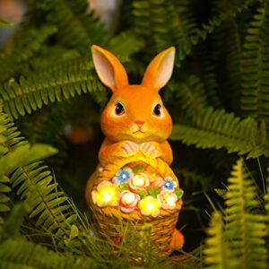 pohabery outdoor garden solar rabbit light statues rabbit decor garden statue bunny statue easter gifts easter bunny decor suitable for patio lawn indoor and outdoor decoration