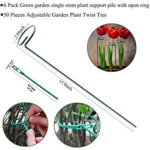 Plant Stake Support - 6 Pack, Garden Single Stem Support Stake Plant Cage Support Rings, Single Stem Plant Support Stakes, Plant Twist Ties, for Flowers Amaryllis Tomatoes Peony Lily Rose (15.9 inch)